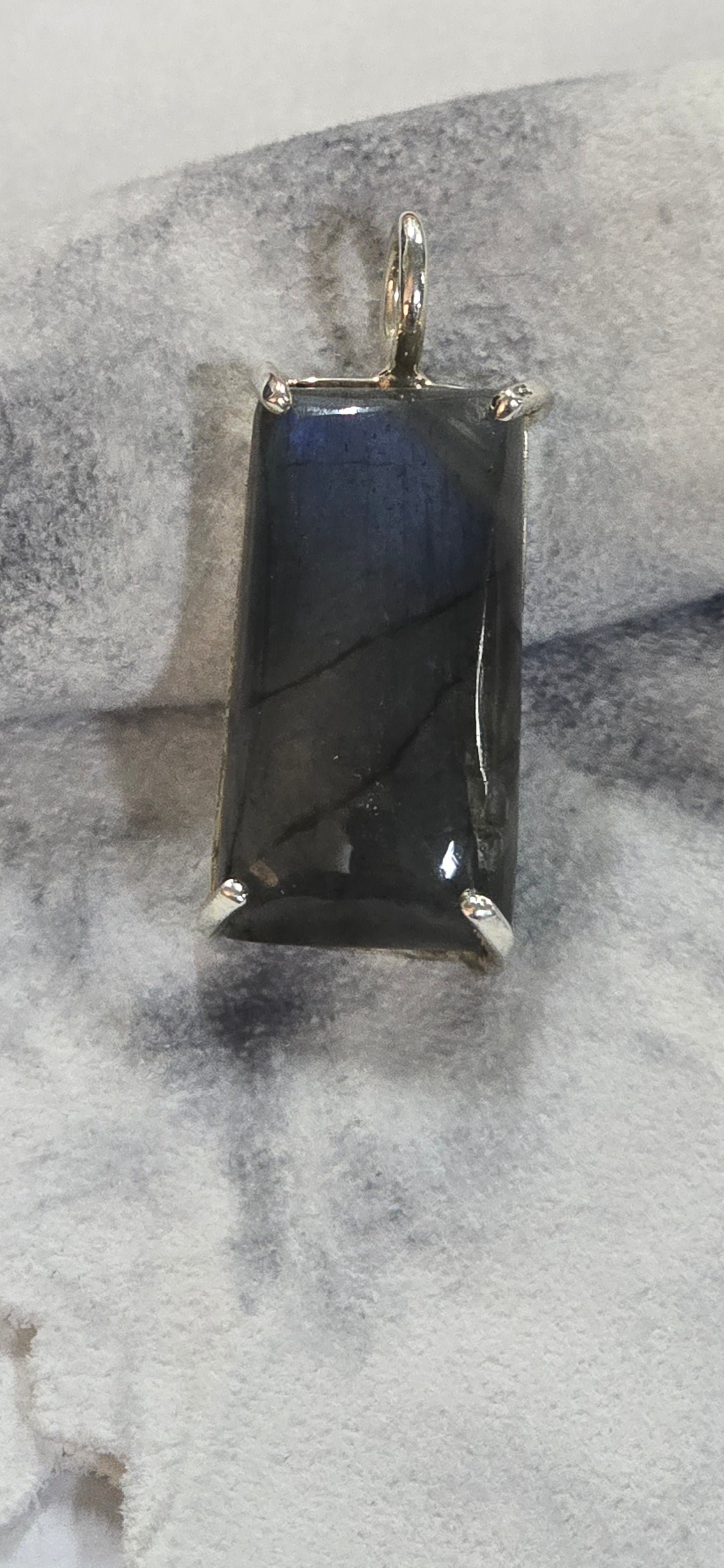 Light blue labradorite set in sterling silver.