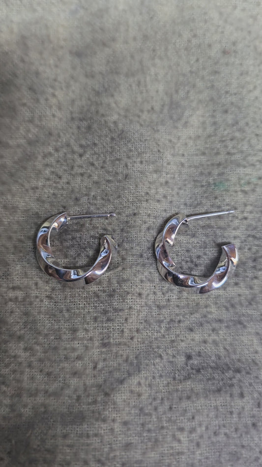 3mm sterling silver twisted solid hoop earrings.
