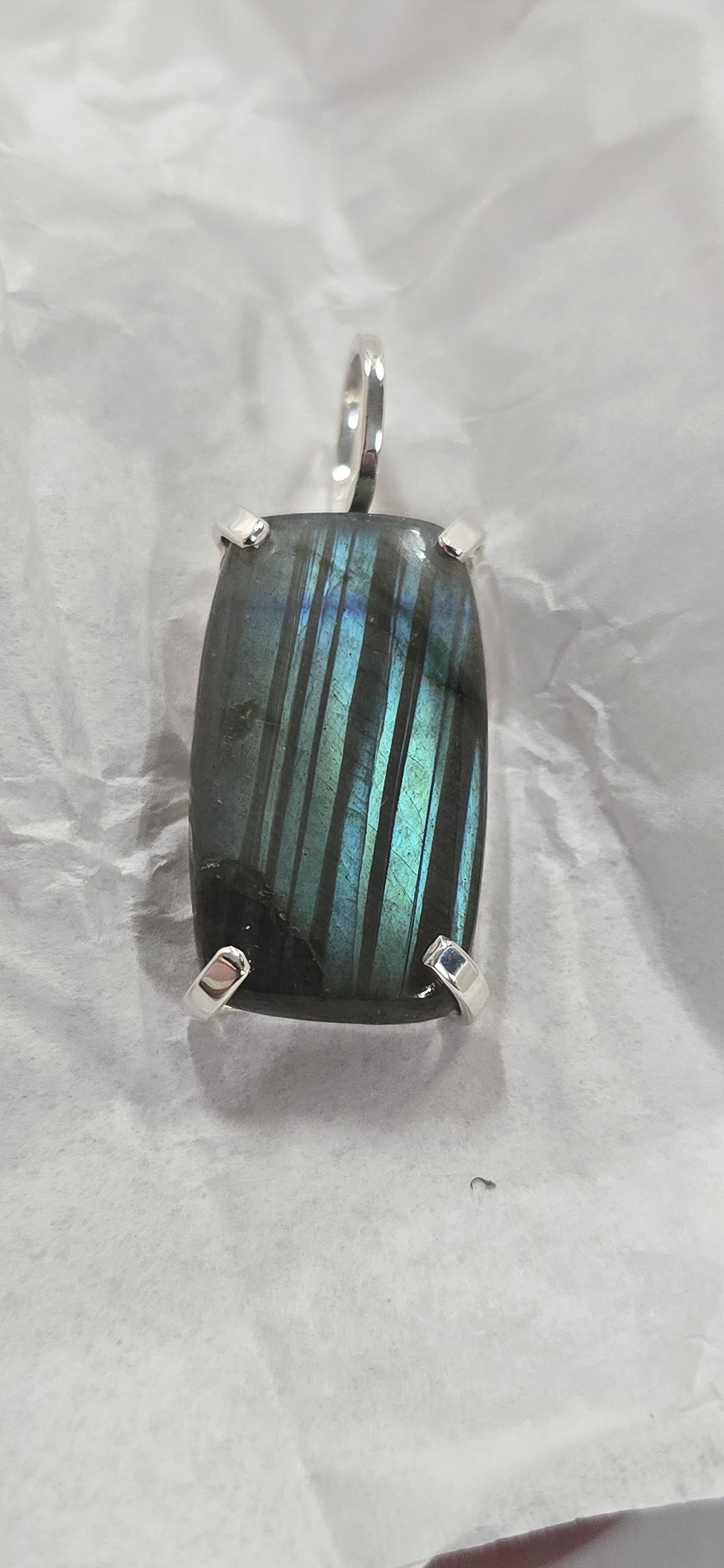 Rectangle labradorite mounted in sterling silver!