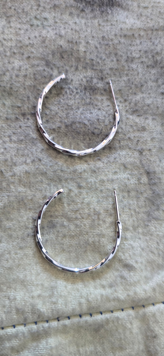 Medium Sterling Silver Twisted Hoop Earrings - 27mm Handcrafted Hoops