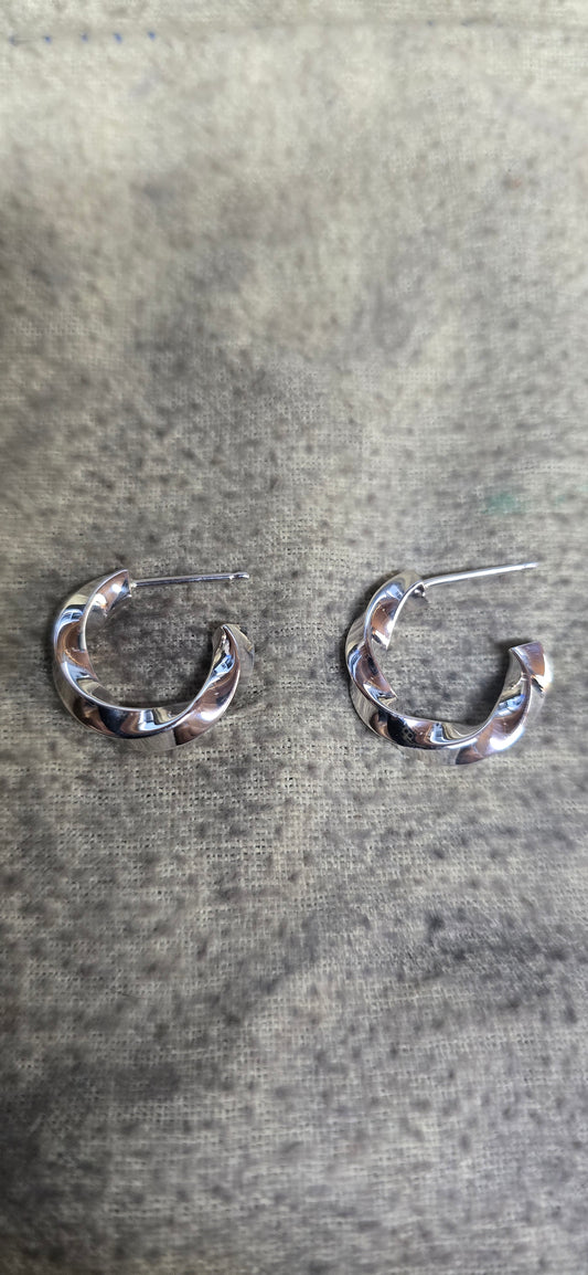 3mm Sterling Silver Twisted Hoop Earrings - Handcrafted Solid Silver Hoops