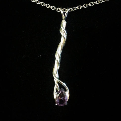Twisted Sterling Silver pendant featuring a Pear shape Amethyst - Lannan Jewelry